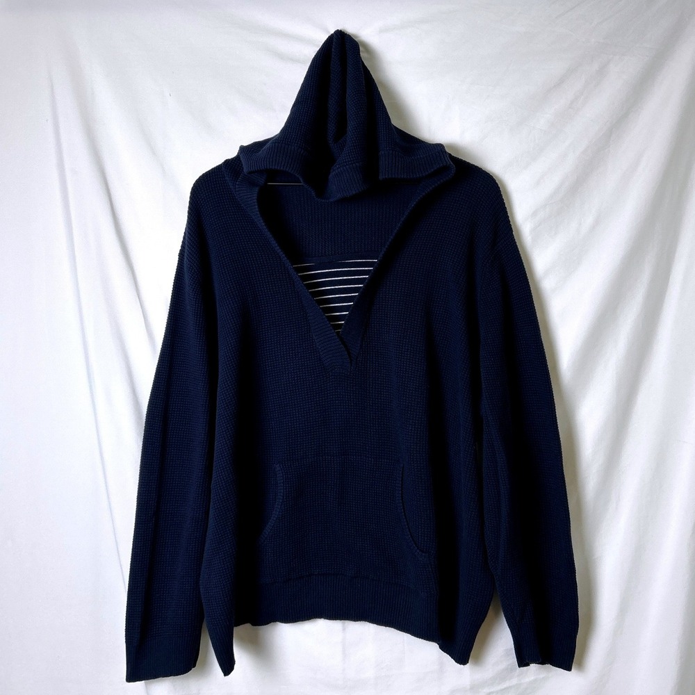 Sag Harbor Woman Waffle Knit Hoodie Navy Blue Size 2X Coastal Nautical Casual